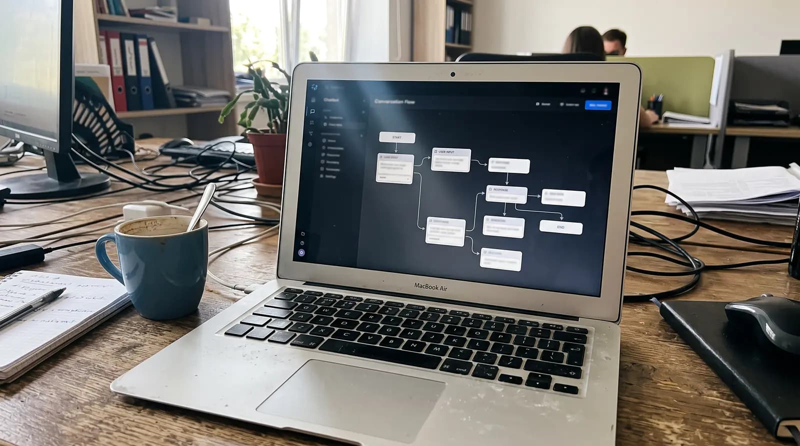 Laptop showing a chatbot conversation flow
