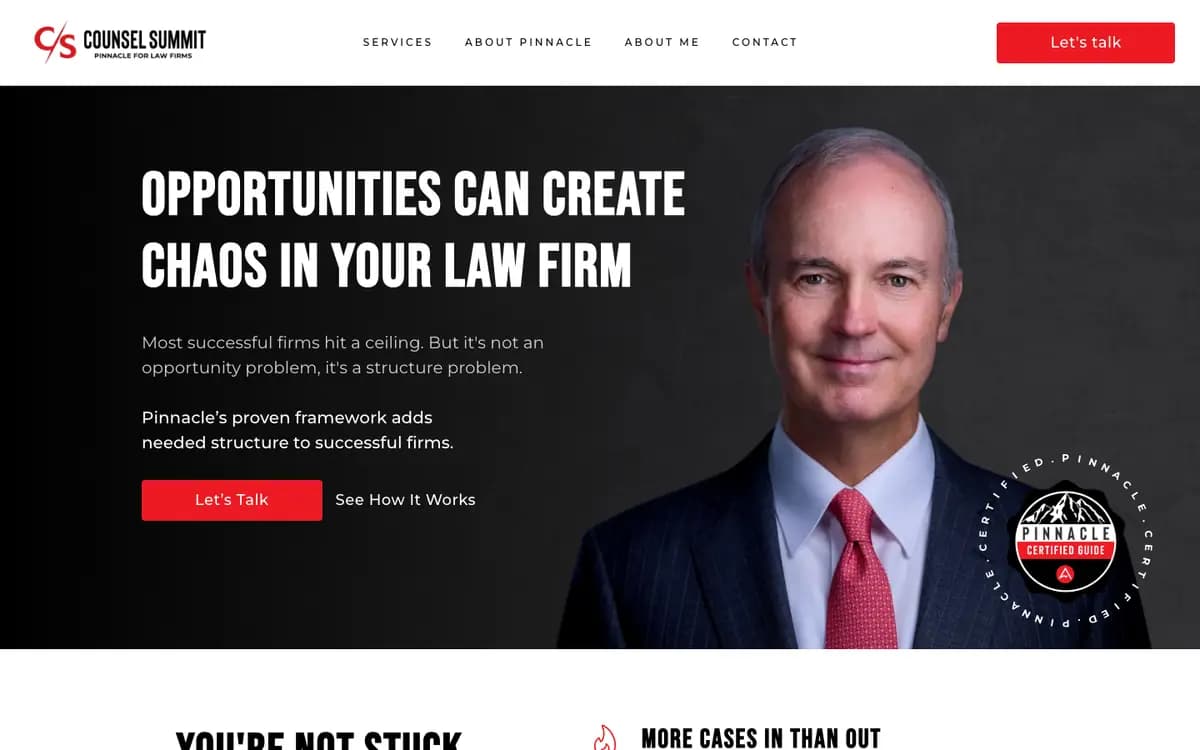 Home page of the Pinnacle for Law Firms website